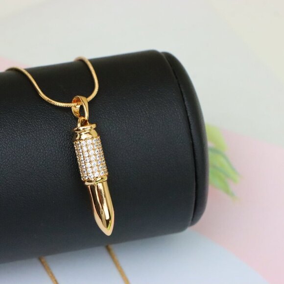 "Bullet Shaped Rose Gold Pendant with Sparkling Cubic Zirconia, XPPT1475 - Picture 8 of 13